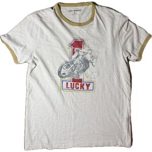 Lucky Brand Vintage style White and Gold Ringer T-shirt